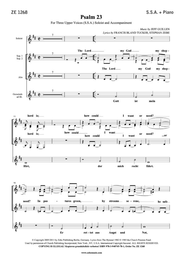 Psalm 23, Frauenchor SSA, Gesangsausgabe